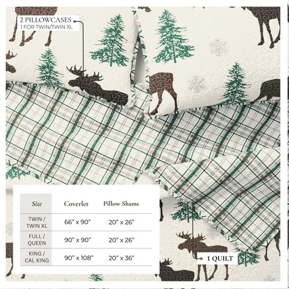 Great Bay Home Lodge Bettwäsche-Set – 2-teiliges Twin/Twin XL Size Rustikales Bettwäsche-Set – leicht, Ganzjahreszeiten, wendbare Tagesdecke (Elch – Schokolade)