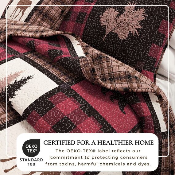 Great Bay Home Lodge Tagesdecke Full/Queen Size Quilt mit 2 Kissenbezügen. 3-teiliges wendbares Bettwäsche-Set für alle Jahreszeiten. Rustikale Steppdecke Stonehurst Collection (Rot/Schwarz)