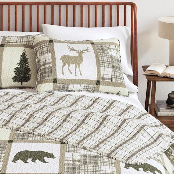 Great Bay Home Bettwäsche-Set, Lodge Tagesdecke Größe Steppdecke mit 2 Kissenbezügen, Kabine 3-teilig, wendbar, für alle Jahreszeiten, rustikale Steppdecke, Stonehurst Kollektion, King Size