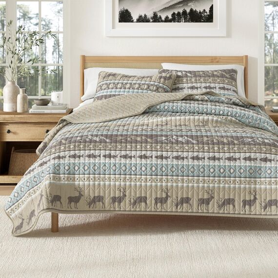 Great Bay Home Lodge Bettwäsche-Set – 2-teiliges Bettwäsche-Set für Doppelbetten in XL-Größe, rustikales Bettwäsche-Set – leicht, wendbar, für alle Jahreszeiten, wendbar (Rustic Lodge Stripes)