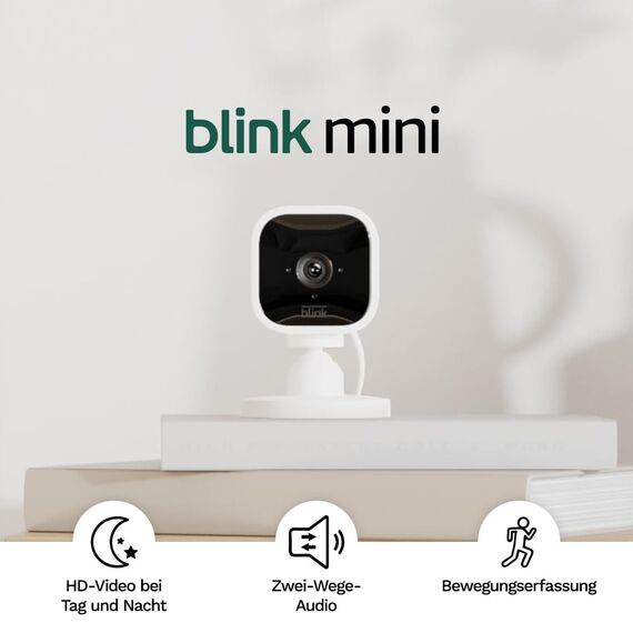 Blink Mini – Kompakte, smarte Plug-in-Überwachungskamera für innen, 1080p-HD-Video, Nachtsicht, Zwei-Wege-Audio, Bewegungserfassung; einfache Einrichtung, funktioniert mit Alexa – 1 Kamera (weiß)