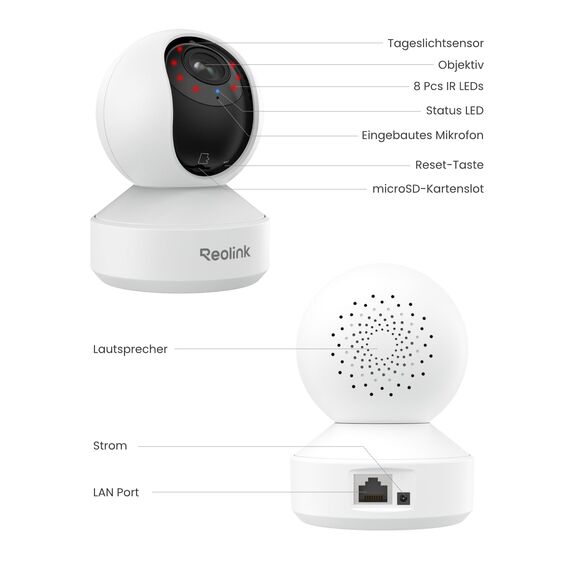 Reolink 4K PTZ WLAN Überwachungskamera Innen, 2,4/5 GHz Wi-Fi 6, Babyphone mit Kamera, 3X Optischer Zoom, Auto-Tracking, Indoor Kamera für Kids, Hundekamera, Mensch/Haustier/Schreierkennung, E1 Zoom