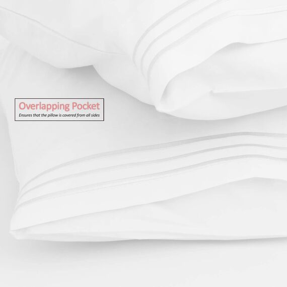Nestl Bettwäscheset für Kingsize-Betten, 6-teilig, weich, tief, 1 Spannbetttuch, 1 Bettlaken, 2 Kissenbezüge mit Linien und 2 ohne Linien, schrumpft und verblasst Nicht, Kingsize, Weiß