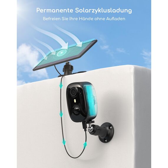 COOAU 2K Überwachungskamera Aussen Solar Akku，Kabellos IP Kamera Innen mit Wiederaufladbare Batterie, PIR-Bewegungserkennung, Farbige Nachtsicht, Ton- und Lichtalarm, Lokaler Speicher/Cloud-Speicher