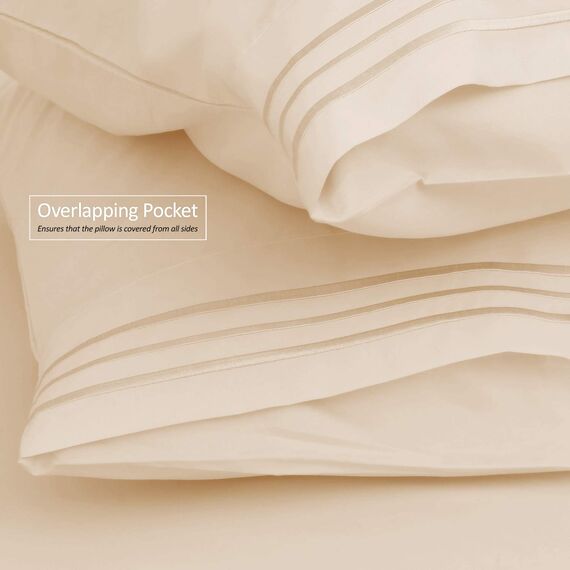 Nestl Queensize-Bettlaken-Set, weiche Mikrofaser, Tiefe Taschen, Queen-Size-Bett, schrumpft und lichtbeständig, Bettlaken und Kissenbezüge, Queen-Size-Bett, Beige/cremefarben, 6-teilig
