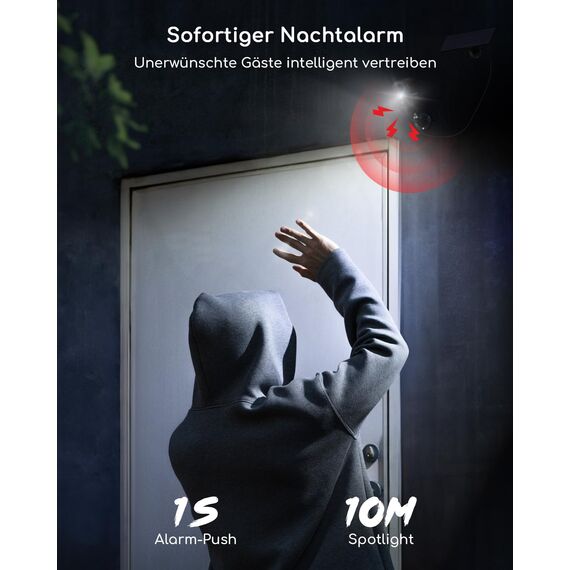 COOAU 2K Überwachungskamera Aussen Solar Akku，Kabellos IP Kamera Innen mit Wiederaufladbare Batterie, PIR-Bewegungserkennung, Farbige Nachtsicht, Ton- und Lichtalarm, Lokaler Speicher/Cloud-Speicher