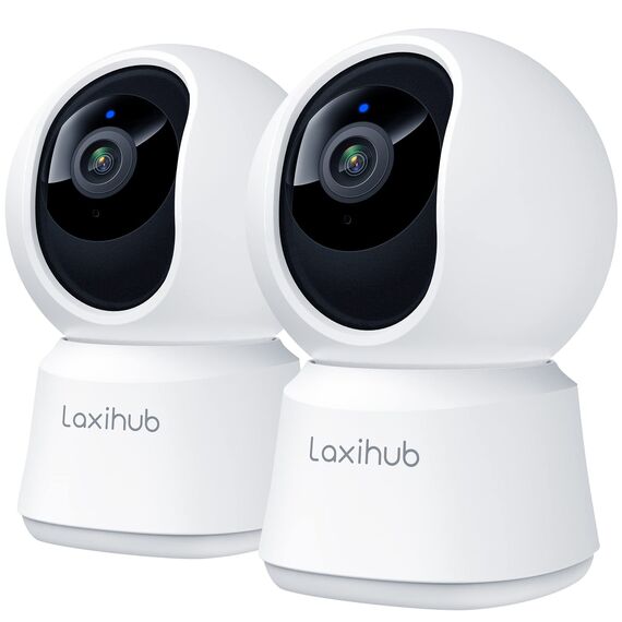 LAXIHUB Hundekamera mit App 2K/3MP HD Kamera Überwachung Innen 2,4 GHz, Hundekamera Nachtsicht Innenkamera WLAN 2-Wege-Audio Haustierkamera Bewegungs- & Geräuscherkennung, 2PC