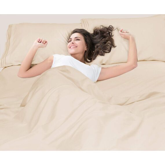 Nestl Queensize-Bettlaken-Set, weiche Mikrofaser, Tiefe Taschen, Queen-Size-Bett, schrumpft und lichtbeständig, Bettlaken und Kissenbezüge, Queen-Size-Bett, Beige/cremefarben, 6-teilig