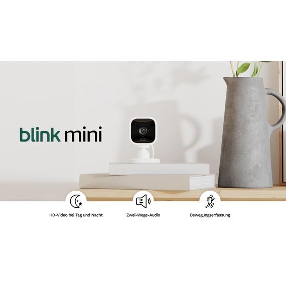 Blink Mini – Kompakte, smarte Plug-in-Überwachungskamera für innen, 1080p-HD-Video, Nachtsicht, Zwei-Wege-Audio, Bewegungserfassung; einfache Einrichtung, funktioniert mit Alexa – 2 Kameras (weiß)
