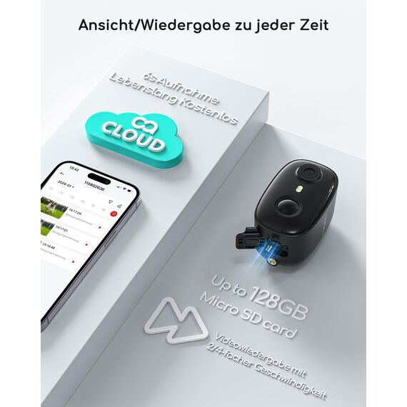 COOAU 2K Überwachungskamera Aussen Solar Akku，Kabellos IP Kamera Innen mit Wiederaufladbare Batterie, PIR-Bewegungserkennung, Farbige Nachtsicht, Ton- und Lichtalarm, Lokaler Speicher/Cloud-Speicher