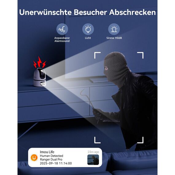 Imou 2K+2K Dual Kameras Überwachung Innen mit KI Mensch/Tier, 2.4/5GHz WLAN 360° PTZ Überwachungskamera Innen, Farbnachtsicht, Automatische Verfolgung, 2-Wege-Audio, Sirene, Modus Privat, 2 Pack