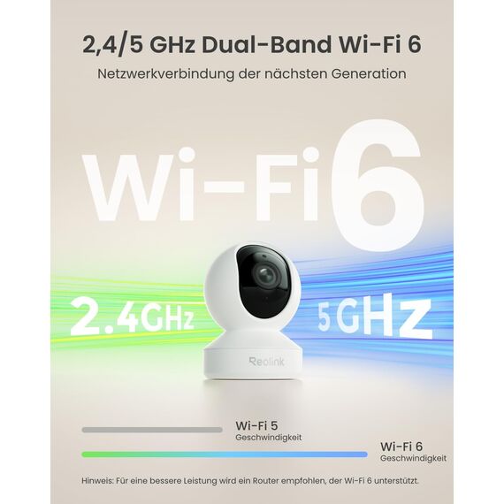 Reolink 4K PTZ WLAN Überwachungskamera Innen, 2,4/5 GHz Wi-Fi 6, Babyphone mit Kamera, 3X Optischer Zoom, Auto-Tracking, Indoor Kamera für Kids, Hundekamera, Mensch/Haustier/Schreierkennung, E1 Zoom