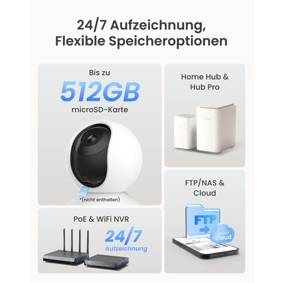 Reolink 4K PTZ WLAN Überwachungskamera Innen, 2,4/5 GHz Wi-Fi 6, Babyphone mit Kamera, 3X Optischer Zoom, Auto-Tracking, Indoor Kamera für Kids, Hundekamera, Mensch/Haustier/Schreierkennung, E1 Zoom