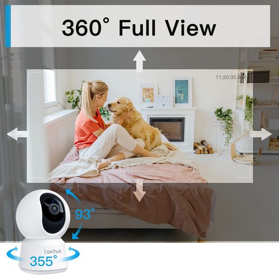 LAXIHUB Hundekamera mit App 2K/3MP HD Kamera Überwachung Innen 2,4 GHz, Hundekamera Nachtsicht Innenkamera WLAN 2-Wege-Audio Haustierkamera Bewegungs- & Geräuscherkennung, kompatibel mit Alexa