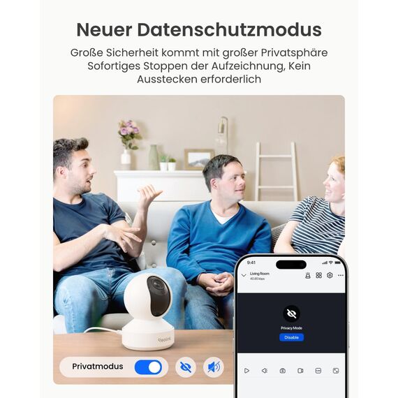 Reolink 4K PTZ WLAN Überwachungskamera Innen, 2,4/5 GHz Wi-Fi 6, Babyphone mit Kamera, 3X Optischer Zoom, Auto-Tracking, Indoor Kamera für Kids, Hundekamera, Mensch/Haustier/Schreierkennung, E1 Zoom