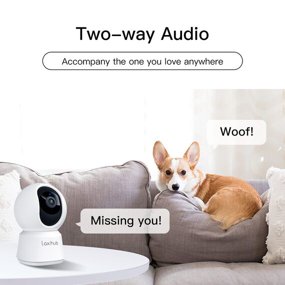 LAXIHUB Hundekamera mit App 2K/3MP HD Kamera Überwachung Innen 2,4 GHz, Hundekamera Nachtsicht Innenkamera WLAN 2-Wege-Audio Haustierkamera Bewegungs- & Geräuscherkennung, 2PC