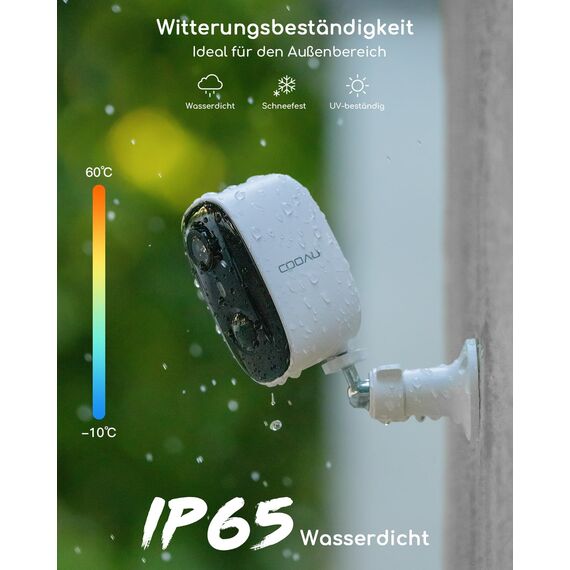 COOAU 2 Stück Akku Überwachungskamera Aussen - 2K WLAN Kabellose Kamera Überwachung Innen mit Farbige Nachtsicht | PIR-Bewegungserkennung | Teilen | Zwei-Wege-Audio