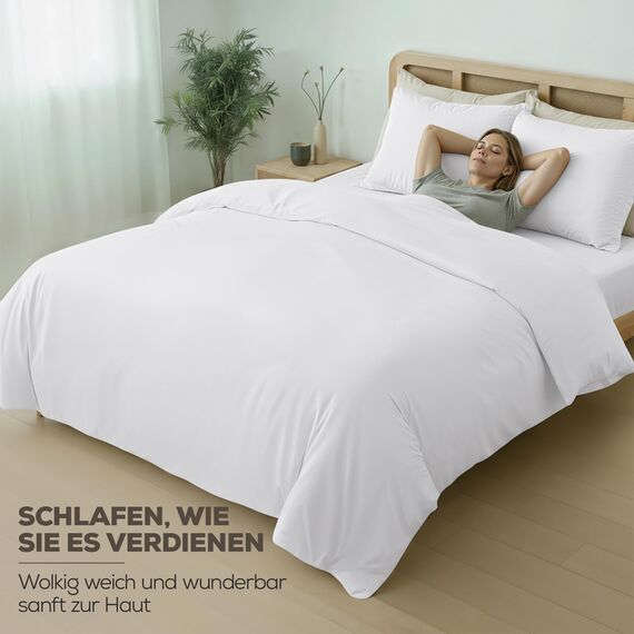 Utopia Bettwäsche-Set – 3-teiliges Mikrofaser-Set – Enthält 1 Bettbezug 240 x 220 cm mit sicherem Reißverschluss und 2 Kissenbezüge 65 x 65 cm mit Hotelverschluss (Weiß)