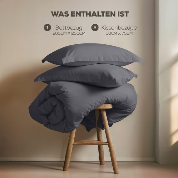 Utopia Bettwäsche-Set – 3-teiliges Mikrofaser-Set – Enthält 1 x 200 x 200 cm Bettbezug mit sicherem Reißverschluss und 2 x 50 x 75 cm Kissenbezüge im Briefumschlagstil (Grau)