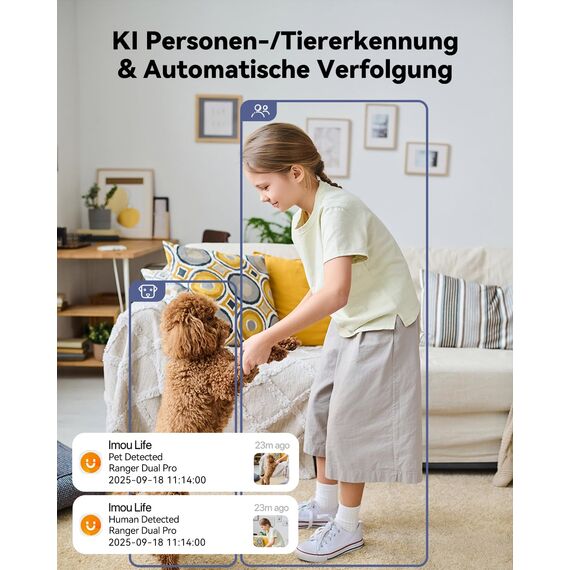 Imou 2K+2K Dual Kameras Überwachung Innen mit KI Mensch/Tier, 2.4/5GHz WLAN 360° PTZ Überwachungskamera Innen, Farbnachtsicht, Automatische Verfolgung, 2-Wege-Audio, Sirene, Modus Privat, 2 Pack