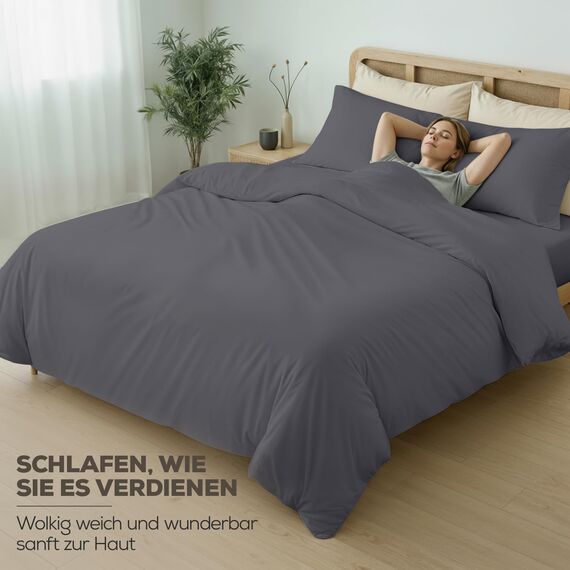 Utopia Bettwäsche-Set – 3-teiliges Mikrofaser-Set – Enthält 1 x 200 x 200 cm Bettbezug mit sicherem Reißverschluss und 2 x 50 x 75 cm Kissenbezüge im Briefumschlagstil (Grau)