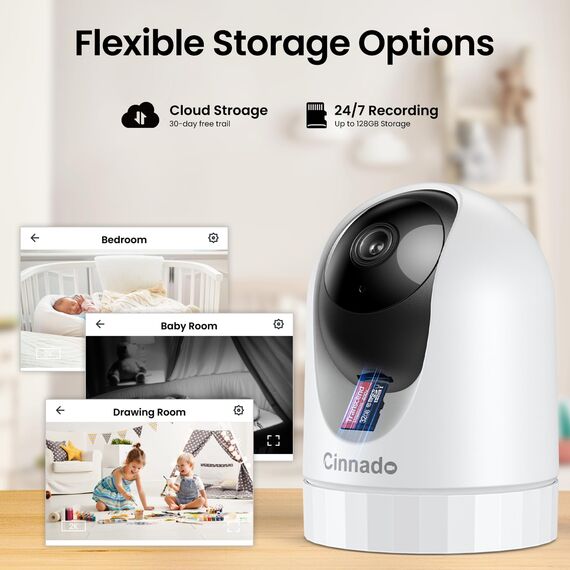 Cinnado 5MP Babyphone mit Kamera - 5G/2,4GHz Überwachungskameras Innen, WLAN Kamera Indoor, 360 Grad Hundekamera mit Bewegungsverfolgung, kompatibel mit Alexa