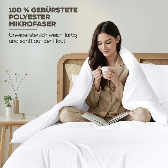 Utopia Bettwäsche-Set – 3-teiliges Mikrofaser-Set – Enthält 1 Bettbezug 240 x 220 cm mit sicherem Reißverschluss und 2 Kissenbezüge 65 x 65 cm mit Hotelverschluss (Weiß)