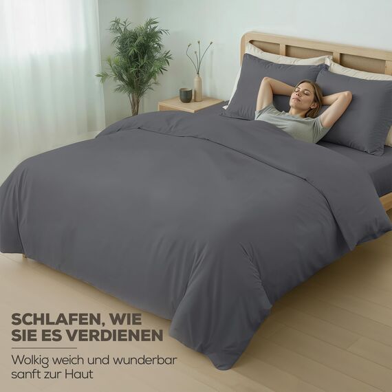 Utopia Bettwäsche-Set – 2-teiliges Mikrofaser-Set – Beinhaltet 1 Bettbezug 140 x 200 cm mit sicherem Reißverschluss und 1 Kissenbezug 65 x 65 cm mit Hotelverschluss (Grau)