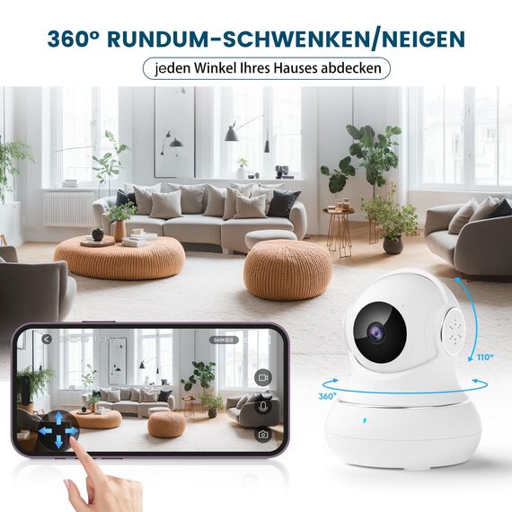 litokam Little elf Überwachungskamera Innen, 2K Babyphone mit Kamera mit Bewegungserkennung, 360°WLAN Kamera überwachung innen mit 2-Wege-Audio, Nachtsicht, Hundekamera Haustierkamera mit app, Alexa