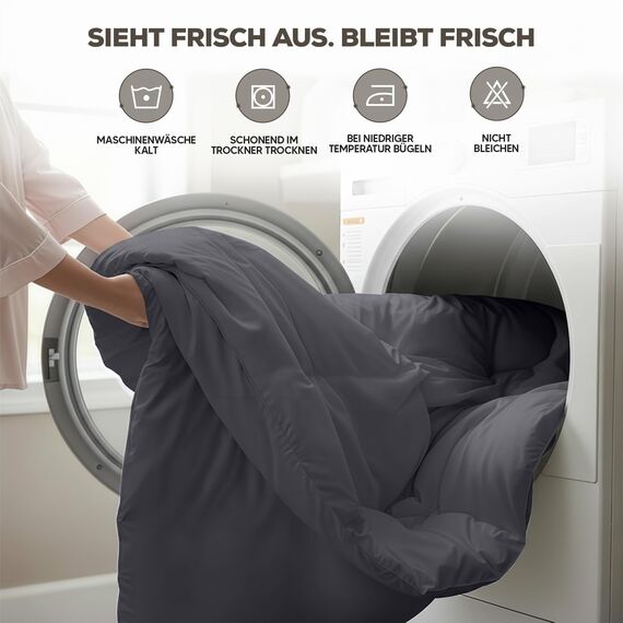 Utopia Bettwäsche-Set – 2-teiliges Mikrofaser-Set – Beinhaltet 1 Bettbezug 140 x 200 cm mit sicherem Reißverschluss und 1 Kissenbezug 65 x 65 cm mit Hotelverschluss (Grau)