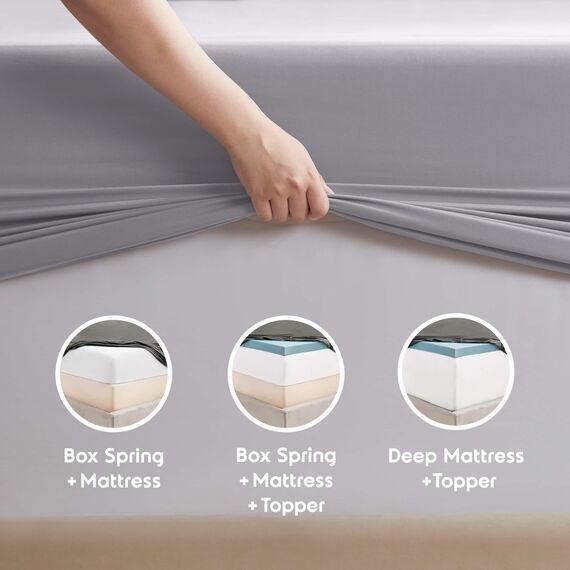 Nestl Deep Pocket Split King Laken: Bettlaken mit 2 Spannbettlaken, und Kissenbezügen, extra weiche Mikrofaser Bettwäsche tiefen Taschen für geteilte Kingsize-Matratzen, Hellgrau Lavendel