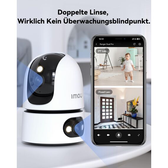 Imou 2K+2K Dual Kameras Überwachung Innen mit KI Mensch/Tier, 2.4/5GHz WLAN 360° PTZ Überwachungskamera Innen, Farbnachtsicht, Automatische Verfolgung, 2-Wege-Audio, Sirene, Modus Privat, 2 Pack