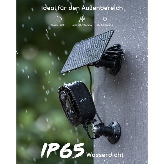 COOAU 2K Überwachungskamera Aussen Solar Akku，Kabellos IP Kamera Innen mit Wiederaufladbare Batterie, PIR-Bewegungserkennung, Farbige Nachtsicht, Ton- und Lichtalarm, Lokaler Speicher/Cloud-Speicher