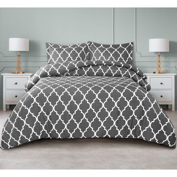 Utopia Bedding 1 Bettbezug mit 2 Kissenbezügen, 3-teiliger Bettdeckenbezug mit Reißverschluss, ultraweiche, gebürstete Mikrofaser, 228 x 228 cm (Queen-Size-Größe, Vierpassgrau)