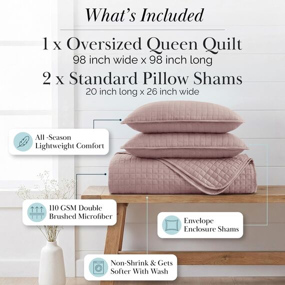 Southshore Fine Living, Inc. Bettwäsche-Set für Doppelbetten, Steppdecken in voller Größe mit 2 passenden Kissenbezügen, leichter Bettbezug, leicht, pflegeleicht, maschinenwaschbar, Queen-Size-Größe