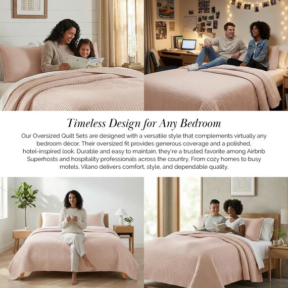 Southshore Fine Living, Inc. Übergroßes Bettwäsche-Set für King-Size-Bett, gesteppt, gesteppt, Tagesdecke, 2 passende Kissenbezüge, maschinenwaschbar, Hotelqualität, gemütliche Decke, Rouge