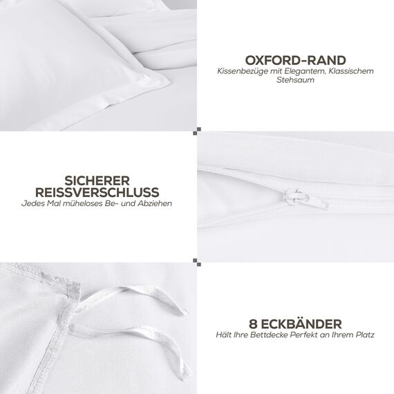 Utopia Bettwäsche-Set – 3-teiliges Mikrofaser-Set – Enthält 1 Bettbezug 240 x 220 cm mit sicherem Reißverschluss und 2 Kissenbezüge 65 x 65 cm mit Hotelverschluss (Weiß)
