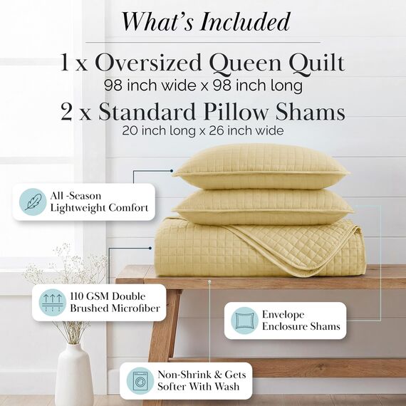 Southshore Fine Living, Inc. Hochwertiges, weiches, knitterfreies und lichtbeständiges Bettwäsche-Set, übergroßes Bettbezug-Set mit 1 Bettwäsche-Set und 2 Kissenbezügen, Gold, Full/Queensize-Bett