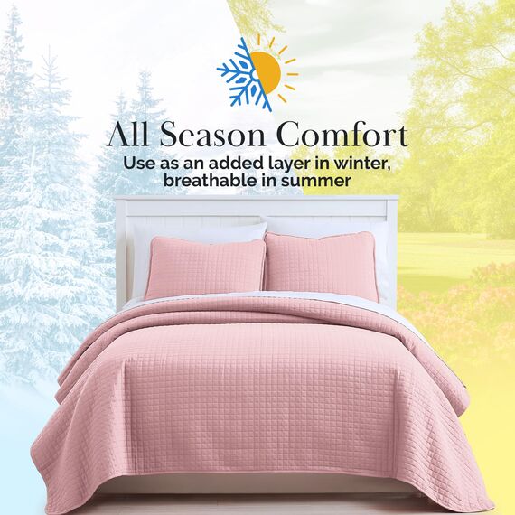 Southshore Fine Living, Inc. Gestepptes pinkes Queen-Bettwäsche-Set, übergroße Steppdecken, Queen-Size-Größe, tierhaarbeständige Bettwäsche, weiche, gemütliche Tagesdecke, volle Größe, 2 Kissenbezüge