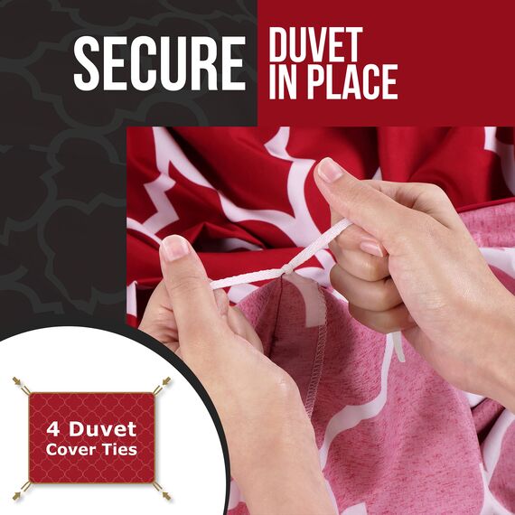 Utopia Bedding Bettbezug-Set für Queen-Size-Betten, 1 Bettbezug mit 2 Kissenbezügen, 3-teiliges Bettdeckenbezug, Reißverschluss, ultraweiche gebürstete Mikrofaser (Queensize, Quatrefoil Burgunderrot)