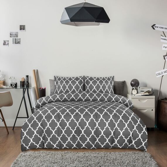 Utopia Bedding 1 Bettbezug mit 2 Kissenbezügen, 3-teiliger Bettdeckenbezug mit Reißverschluss, ultraweiche, gebürstete Mikrofaser, 228 x 228 cm (Queen-Size-Größe, Vierpassgrau)