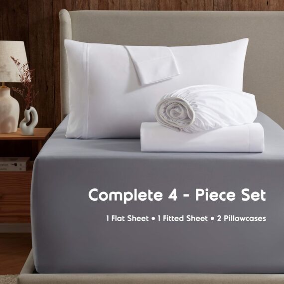 Nestl Luxus-Bettwäsche-Set für Queensize-Betten, 4-teilig, extra weich, 1800 Mikrofaser, mit Spannbetttuch, Bettlaken und 2 Kissenbezügen, atmungsaktiv, Hotelqualität, Komfort und Weichheit – Weiß