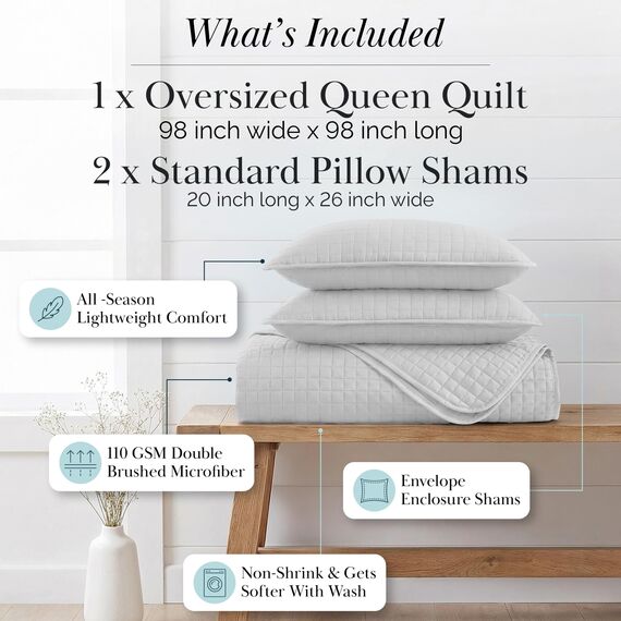 Southshore Fine Living, Inc. Queen-Size-Bettwäsche-Set in voller Größe mit 2 passenden Kissenbezügen, weiche Mikrofaser, leichte Steppdecke, Queen-Size-Decke, pflegeleicht, gesteppte Bettwäsche