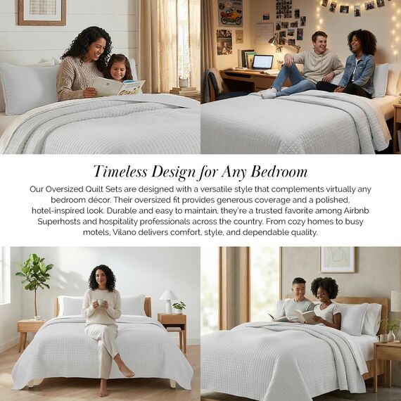 Southshore Fine Living, Inc. Übergroßes Steppdecken-Set für King-Size-Betten, King-Size-Größe, mit 2 passenden Kissenbezügen, weicher Mikrofaser-Bezug, pflegeleicht, maschinenwaschbar, Hellgrau