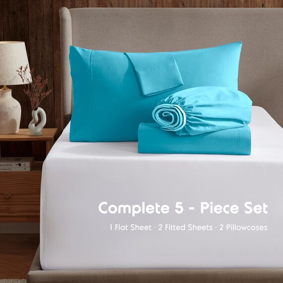 Nestl Bettlaken-Set – 1800 tiefe Taschen, Bettwäsche-Set – Hotel Luxus Doppelbett-gebürstete Mikrofaser – Spannbettlaken, Bettlaken, Kissenbezüge Split King Beach Blue
