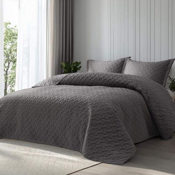 Bedsure Bettwäsche-Set für Queen-Size-Betten, leichte Sommerdecke, Doppelbettgröße, graue Tagesdecken, Queen-Size-Größe, Bettwäsche für alle Jahreszeiten (inkl. 1 Steppdecke, 2 Kissenbezüge)