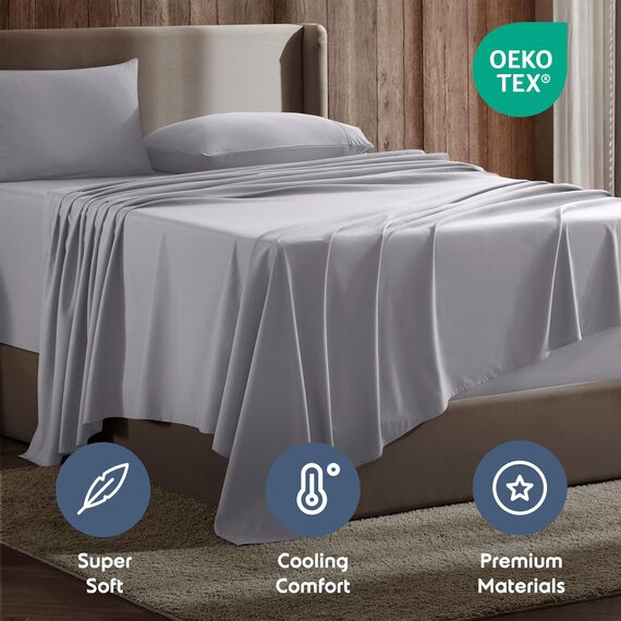 Nestl Komplettes Bettlaken-Set, luxuriöses 1800 ultraweiches Mikrofaser, doppelt gebürstet, tiefe Taschen, einfache Passform, 4-teiliges Set, Bettlaken und Kissenbezüge (Full, Grauer Lavendel)