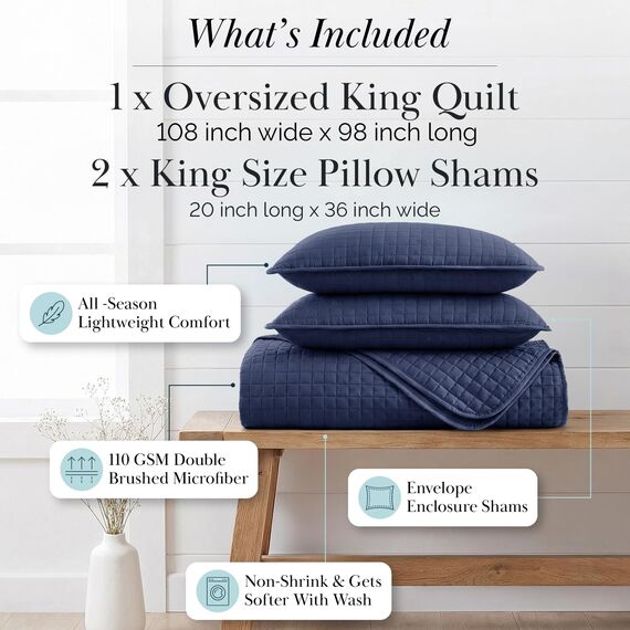 Southshore Fine Living, Inc. Übergroßes Bettwäsche-Set für King-Size-Bett, weiche Mikrofaser, pflegeleicht, tierhaarresistente Bettwäsche, maschinenwaschbar, California/King-Size, Bettwäsche-Set mit 2