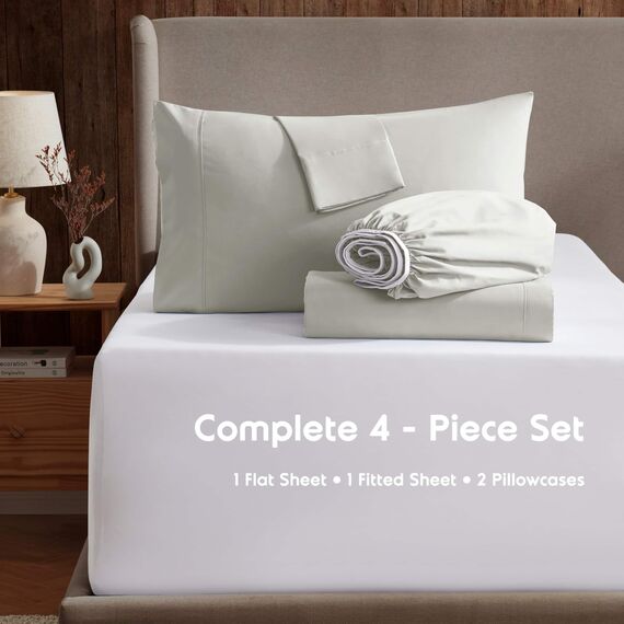 Nestl Queen-Bettwäsche-Set, luxuriöses 1800er-Mikrofaser-Bettwäsche, doppelt gebürstet, tiefe Taschen, einfache Passform, 4-teiliges Set, Bettlaken und Kissenbezüge (Queen-Size-Bett, gebrochenes Weiß)