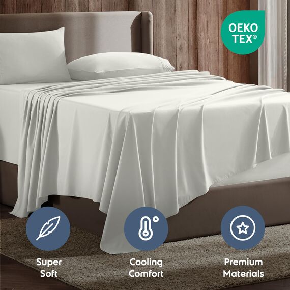 Nestl Queen-Bettwäsche-Set, luxuriöses 1800er-Mikrofaser-Bettwäsche, doppelt gebürstet, tiefe Taschen, einfache Passform, 4-teiliges Set, Bettlaken und Kissenbezüge (Queen-Size-Bett, gebrochenes Weiß)